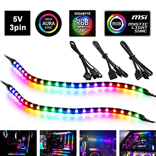 Product Cover PC RGB LED Strip Light, 2pcs DreamColor Magnetic Addressable LED Strip Light for 5V 3pin ARGB LED headers, Compatible with ASUS Aura SYNC, Gigabyte RGB Fusion, MSI Mystic Light Sync, with More LEDs