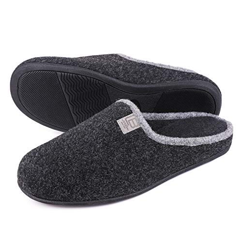 Product Cover Men's Woolen Fabric Memory Foam House Slippers Anti-Slip On Scuff House Shoes Closed Toe Slide Breathable Loafer Black