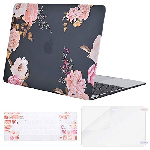 Product Cover MOSISO Plastic Pattern Hard Shell Case & Keyboard Cover & Screen Protector Compatible with MacBook 12 inch with Retina Display (Model A1534, Release 2017 2016 2015), Pink Peony