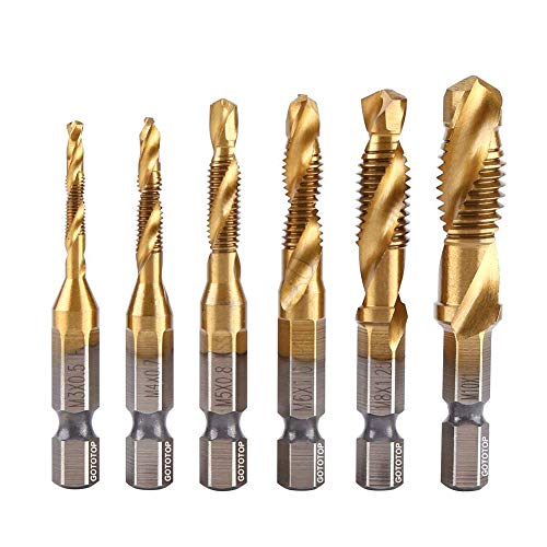 Product Cover 6pcs Metric Thread Tap M3-M10 Titanium Coated HSS Drill and Tap Bits 1/4
