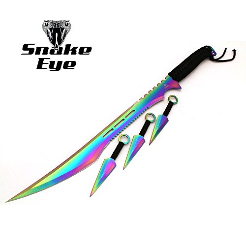 Product Cover Snake Eye Tactical Ninja Sword and Kunai/Throwing Knife Set with Sheath (Rainbow)