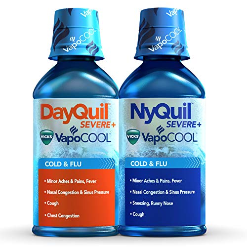Product Cover Vicks DayQuil and NyQuil Severe Cough, Cold and Flu Relief, 12 fl oz Each (Combo Pack) with VapoCOOL - Relieves Sore Throat, Fever, and Congestion