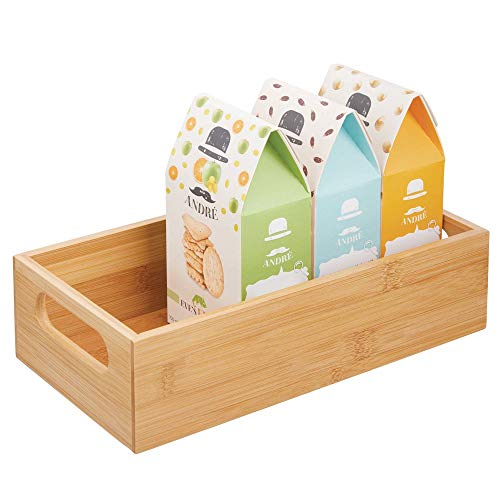Product Cover mDesign Bamboo Wood Compact Food Storage Bin with Handle for Kitchen Cabinet, Pantry, Shelf to Organize Seasoning Packets, Powder Mixes, Spices, Packaged Snacks - Natural