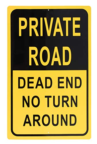 Product Cover Private Road Sign - Dead End No Turn Around Property Parking Legend, Trespassers Violators Warning, Rust Free Aluminum, Yellow and Black, 18 x 12 Inches