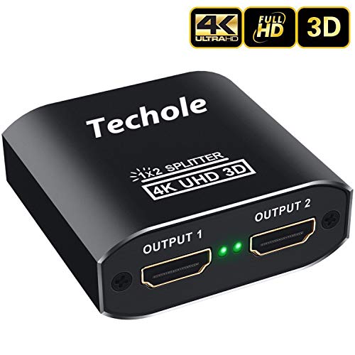 Product Cover HDMI Splitter 1 in 2 Out - Techole 4K Aluminum Ver1.4 HDCP, Powered HDMI Splitter Supports 3D 4K@30HZ Full HD1080P for Xbox PS4 PS3 Fire Stick Roku Blu-Ray Player Apple TV HDTV - Cable Included