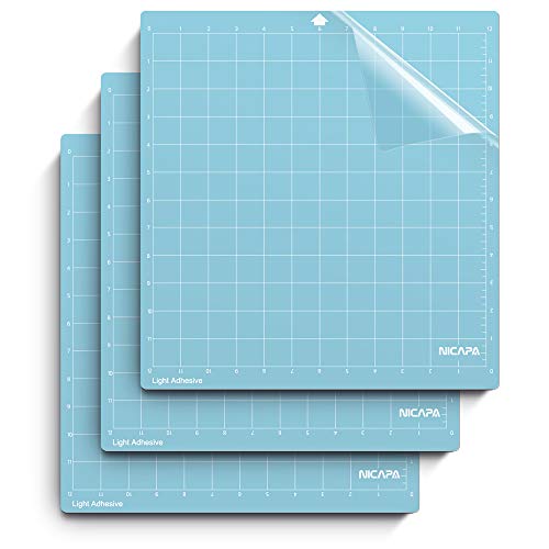 Product Cover Nicapa Cutting Mat for Silhouette Cameo 3/2/1 (Light-Grip,12x12 inch 3pack) Adhesive&Sticky Non-Slip Flexible Square Gridded Blue Cut Mats Replacement Accessories Set Matts Vinyl Craft Sewing