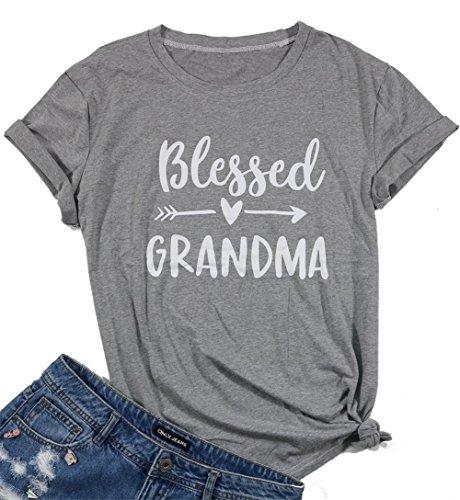 Product Cover JINTING Blessed Grandma Shirts for Women Blessed Shirts Tops Tee Short Sleeve Casual T Shirts Top Tee Gray