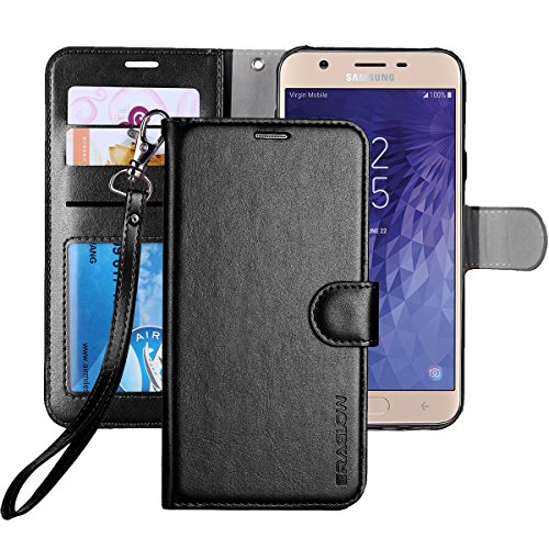 Product Cover ERAGLOW Galaxy J7 2018 Case/J7 V 2nd case/J7 Refine/J7 Star/J7 Aero/J7 Crown/J7 Top/J7 Aura/J7 Eon Case, Luxury PU Leather Wallet Flip Protective Case Cover for Samsung Galaxy J737 (Black)