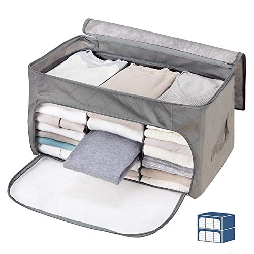 Product Cover Janolia Clothes Blanket Quilts Storage Bag, Extra Space Underbed Storage Bag, Foldable Storage Organizers Closet, Eco Friendly Bamboo Non-Woven Fabric