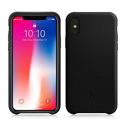 Product Cover iPhone X Leather Case - Xcentz Genuine Leather Case for iPhone X, Slim American Leather Case for iPhone X, Individual Metal Buttons, Microfiber Lining, and Wireless Charging