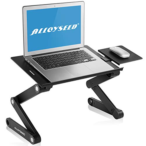 Product Cover Laptop Desk, Alloyseed Foldable Laptop Table Stand, Height Adjustable Laptop Stand for Bed Couch and Sofa, Portable Laptop Bed Tray Table, Lightweight Ergonomic Ultrabook MacBook TV Aluminum Lap Desk