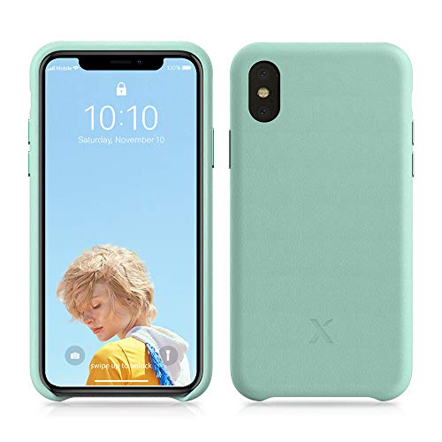 Product Cover Xcentz iPhone X Leather Case, Genuine Leather Case for iPhone X, Slim American Leather Case for iPhone X, Individual Metal Buttons, Microfiber Lining and Wireless Charging