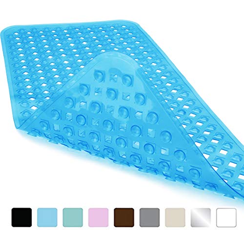 Product Cover Yimobra Original Bath Tub and Shower Mat Extra Long, Non-Slip with Drain Holes, Suction Cups, Phthalate Free, Machine Washable Materials Bathroom Mats (34.5 x 15.5 Inch, Clear Blue)