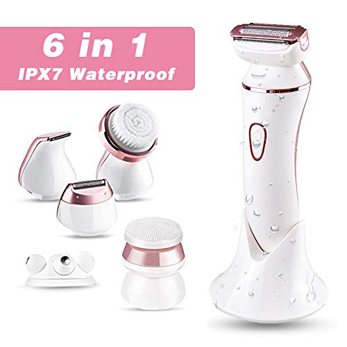 Product Cover Electric Shaver for Women,6 IN 1 Lady Electric Wet/Dry Shaver for Legs & Underarms, Cordless Electric Razor with 2 Cleansing Brush,1 Massager for Face,1 Foil Shaver,1 Bikini Trimmer for Body, Bikini