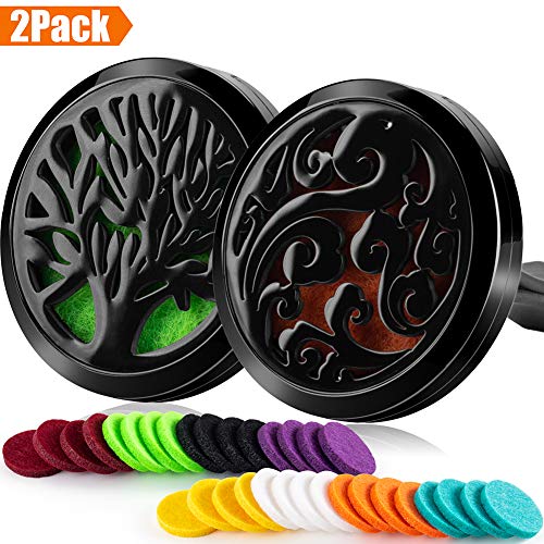 Product Cover 2PCS 30mm Car Essential Oils Diffuser Stainless Steel Car Aromatherapy Diffuser Vent Clip+32pcs Refill Pads (Tree of Life&Cloud&Black)