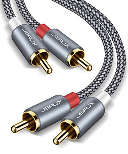 Product Cover JSAUX RCA Stereo Cable, [6.6ft/2M, Dual Shielded Gold-Plated] 2RCA Male to 2RCA Male Stereo Audio Cable for Home Theater, HDTV, Amplifiers, Hi-Fi Systems [Grey]
