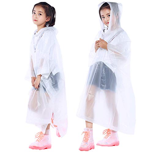 Product Cover Orgrimmar2 Pcs Kids Rain Ponchos Reusable Raincoats Portable Rain Wear with Hat Hood Unisex for 6-12 Years Old Children
