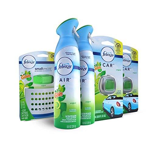 Product Cover Febreze Air Freshener Bundle, Gain Original (2 Air Effects, 2 Car Vent Clips, 1 Small Spaces Air Freshener Kit)