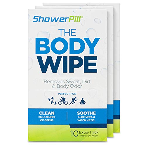 Product Cover The Body Wipe by ShowerPill - No Shower Wipes for Adults for Post-Workout or Camping Bathing - 30 Individually Wrapped Wipes