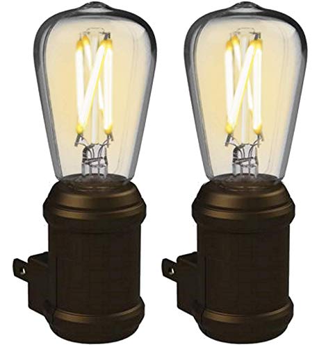 Product Cover Westek Vintage Night Light by Amertac, 2 Pack - Bronze LED Edison Night Light - Plug-in Decorative Night Light with a Stunning Old-Fashioned Design - Dusk to Dawn Nightlight, Plastic Casing, 8 Lumens