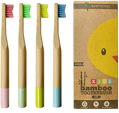 Product Cover EcoFrenzy - Kids Bamboo Toothbrush - Child size Soft BPA Free Color Safe Bristles (4 pack)