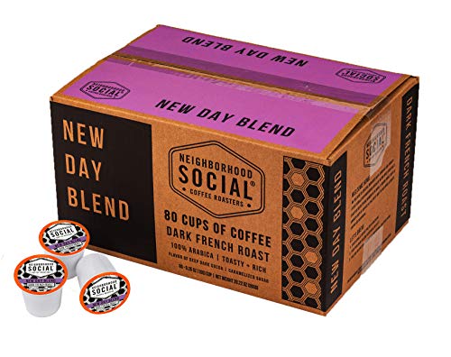 Product Cover Neighborhood Social, New Day Blend Dark French Roast Gourmet Coffee, 80 count Single Serve Cups