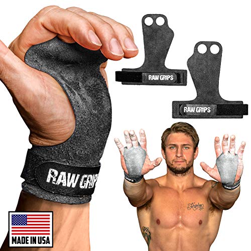 Product Cover JerkFit RAW Grips - 2 Finger Leather Hand Grips for Gymnastics & Cross Training - Full Palm Protection 4 WODs Weightlifting Calisthenics Pull ups - Prevents Rips & Blisters (Large)