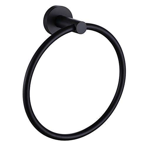 Product Cover Hand Towel Ring, APLusee Stainless Steel Swivel Kitchen Towel Hanger, Modern Round Bathroom Hardware Space Saver, Matte Black