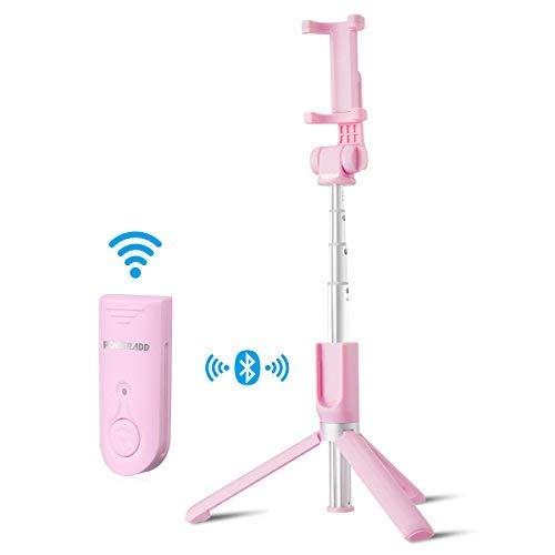 Product Cover POWERADD Selfie Stick Tripod Bluetooth, Extendable Phone Selfie Stick with Wireless Remote Compatible with iPhone XS/XR/X/SE/8/8 Plus/7/7 Plus/6/6s, Samsung S9/S8/S7/S6, Android and More(Pink)