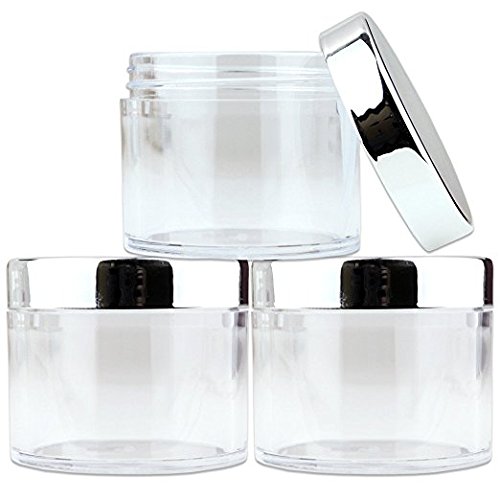 Product Cover Beauticom 60 Grams/60 ML (2 Oz) Round Clear Leak Proof Plastic Container Jars with SILVER Lids for Travel Storage Makeup Cosmetic Lotion Scrubs Creams Oils Salves Ointments (3 Pieces)