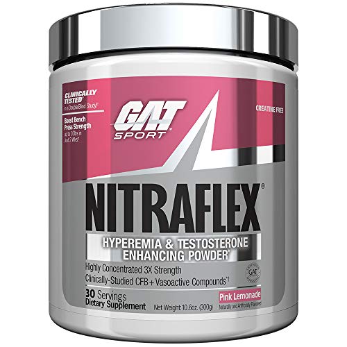 Product Cover GAT Sport NITRAFLEX, Testosterone Boosting Powder, Increases Blood Flow, Boosts Strength and Energy, Improves Exercise Performance, Creatine-Free (Pink Lemonade, 30 Servings)