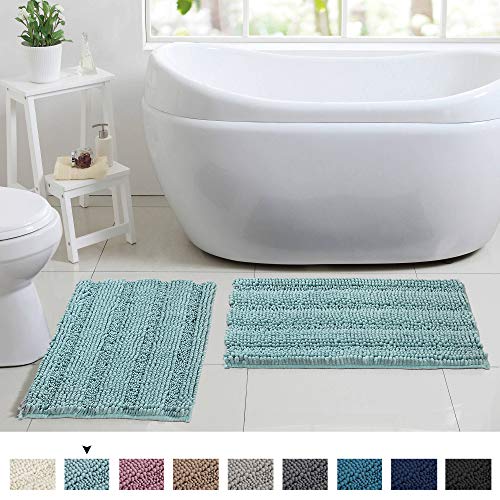 Product Cover Ultra Thick Chenille Shaggy Bathroom Rugs, Extra Absorbent Floor Mats Set for Kitchen Entryway, Non Slip Soft Plush Bath Mats for Bathroom (Set of 2, 17