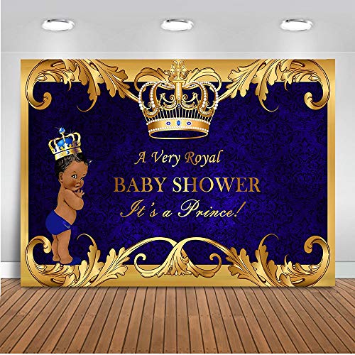 Product Cover Mehofoto Royal Prince Baby Shower Backdrop Black Boy Gold Crown Photography Background 7x5ft Vinyl Little Prince Royal Blue Backdrops for Baby Shower Party