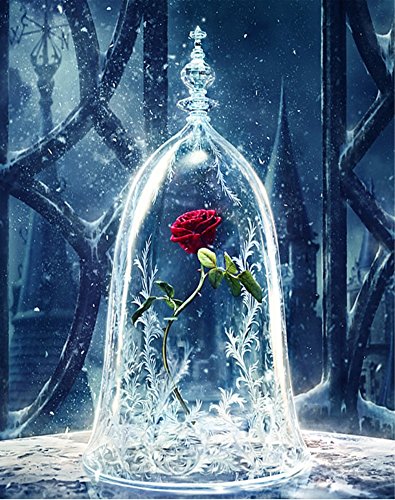 Product Cover ABEUTY DIY Paint by Numbers for Adults Beginner - Roses in Glass Dome, Beauty and The Beast, Enchanted Rose 16x20 inches Number Painting Anti Stress Toys (No Frame)