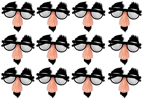 Product Cover Juvale Disguise Glasses with Funny Nose - 12-Pack Funny Glasses with Eyebrows and Mustache, Perfect Party Favors for Costume, Halloween and Birthday Parties, 5.1 x 6 Inches