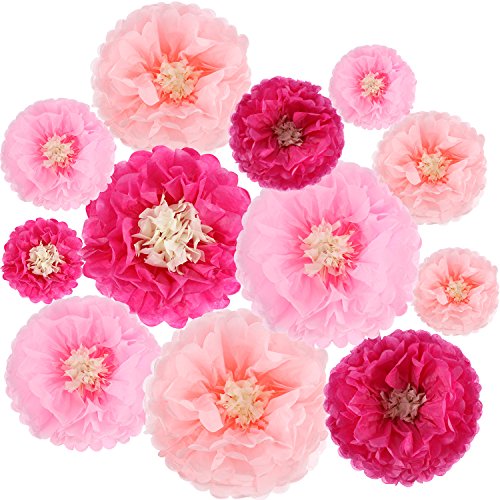 Product Cover Gejoy 12 Pieces Paper Flower Tissue Paper Chrysanth Flowers DIY Crafting for Wedding Backdrop Nursery Wall Decoration (Color Set 1)