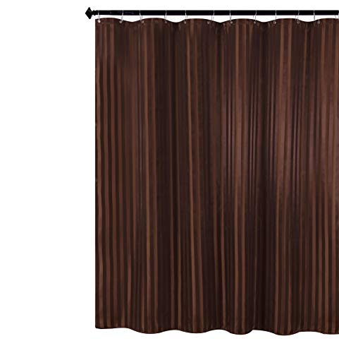 Product Cover Biscaynebay Fabric Shower Curtains, Water Repellent Damask Stripes Bathroom Curtain Set, Brown 72 by 72 Inches, 12 Hooks Included