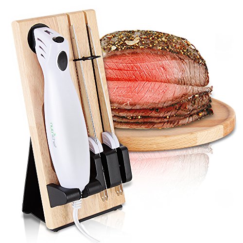 Product Cover Nutrichef PKELKN16 Portable Electrical Food Cutter Knife Set with Bread and Carving Blades, Wood Stand, One Size, White (Pack of 4)