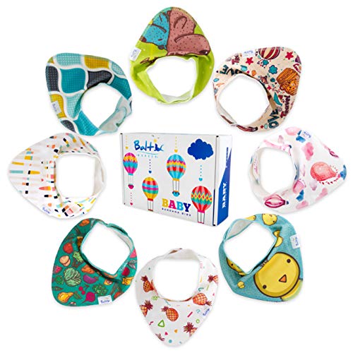 Product Cover Bandana Baby Bibs - 8 Pack Waterproof Unisex Ultra Soft - 3 Layers Technology - Perfect for Boys & Girls with Sensitive Skin, Teething Drooling, Feeding - Perfect Gift for Newborn, Infants & Toddlers