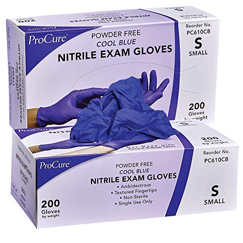 Product Cover ProCure Disposable Nitrile Gloves - 400 Count, Small - Powder Free, Rubber Latex Free, Medical Exam Grade, Non Sterile, Ambidextrous - Soft with Textured Tips - Cool Blue