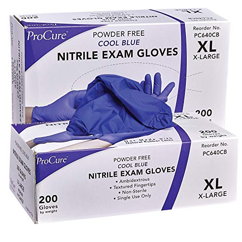 Product Cover ProCure Disposable Nitrile Gloves - 400 Count, X-Large - Powder Free, Rubber Latex Free, Medical Exam Grade, Non Sterile, Ambidextrous - Soft with Textured Tips - Cool Blue