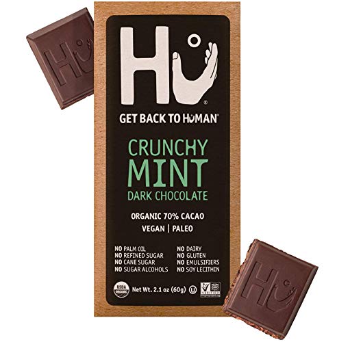 Product Cover Hu Vegan Chocolate Bars | 4 Pack Crunchy Mint Chocolate | Gluten Free, Paleo, Non GMO, Kosher Dark Chocolate | 2.1oz Each