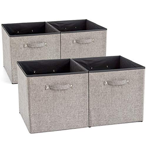 Product Cover EZOWare 4 Pack Fabric Foldable Cubes Bin Organizer Container with Handles for Nursery, Closet, Office, Home - Gray (13 x 15 x 13 inch)