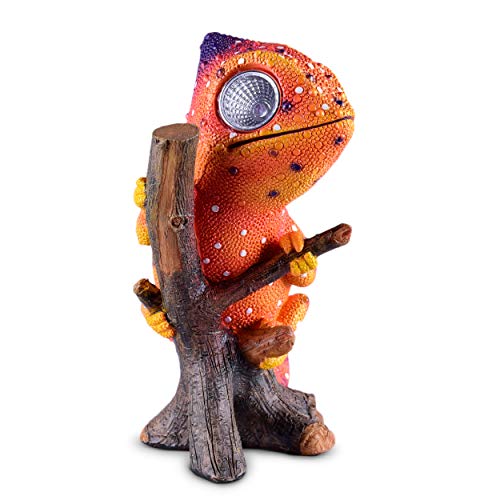Product Cover Chameleon Solar Garden Decorations Figurine | Outdoor LED Decor Figure | Light Up Decorative Statue Accents for Yard, Patio, Lawn, Balcony, or Deck | Great Housewarming Gift Idea (Orange, 1 Pack)