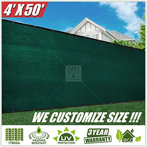 Product Cover ColourTree 2nd Generation 4' x 50' Green Fence Privacy Screen Windscreen Cover Fabric Shade Tarp Netting Mesh Cloth - Commercial Grade 170 GSM - Heavy Duty - 3 Years Warranty - CUSTOM SIZE AVAILABLE