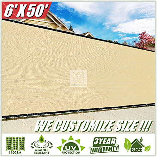 Product Cover ColourTree 2nd Generation 6' x 50' Beige Fence Privacy Screen Windscreen, Commercial Grade 170 GSM Heavy Duty, We Make Custom Size