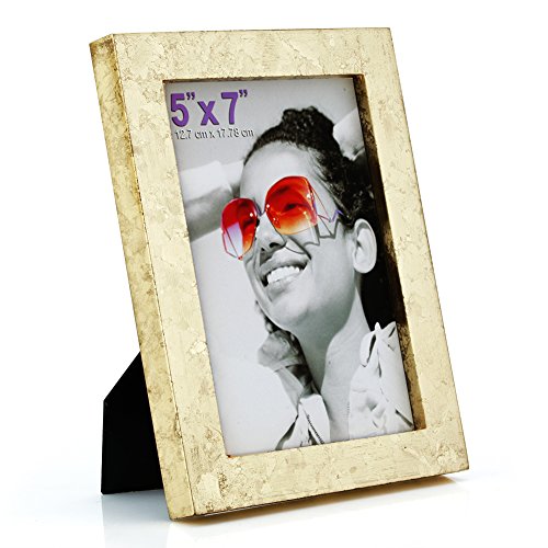 Product Cover RPJC 5x7 Picture Frames Made of Solid Wood High Definition Glass for Table Top Display and Wall Mounting Photo Frame Gold Foil