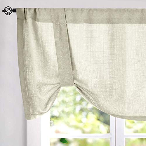 Product Cover Semi Sheer Valance Kitchen Window 18 inches Long Rod Pocket Adjustable Tie up Shade Linen Textured Drape One Panel Beige