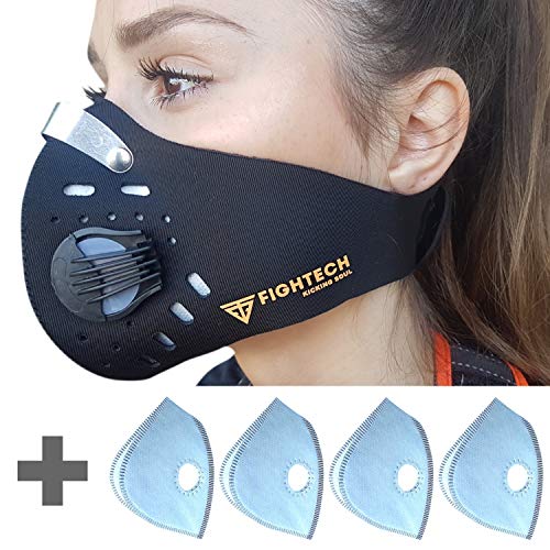 Product Cover FIGHTECH Children Dust Mask | Youth Mouth Mask Respirator with 4 Carbon Filters for Air Pollution, Pollen Allergy | Washable and Reusable Kids Neoprene Half Face Mask (Black)