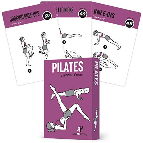 Product Cover Pilates Exercise Cards, Set of 62 for Women and Men - for Home, Gym or Studio :: 50 Mat Exercises, 12 Stretches, 6 Total Workout Routines for Beginner to Advanced :: X Large, Waterproof & Durable